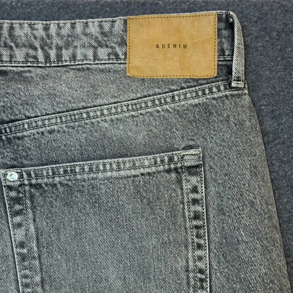 H&M &DENIM Baggy Low Waist Wide Leg Faded Grey Acid Wash Jeans